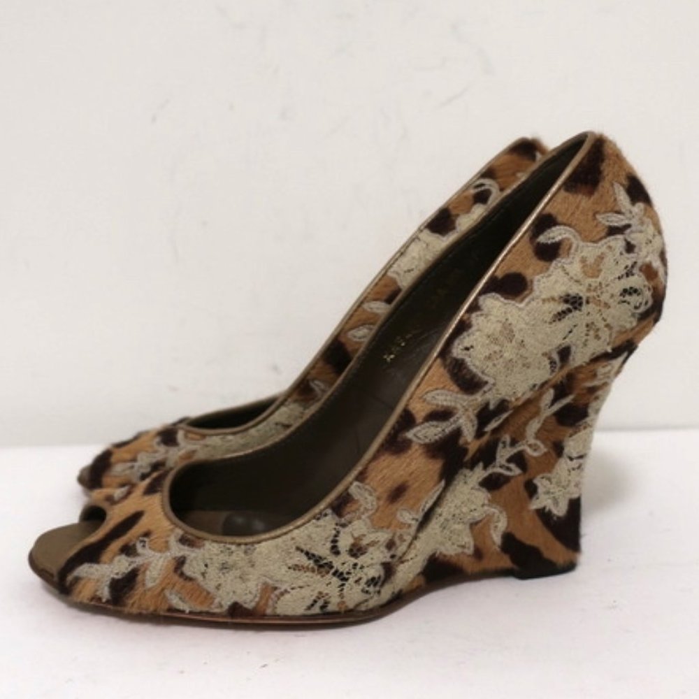 Valentino Wedge Pump Leopard Print Calf Hair Sz 37 - Picture 6 of 11